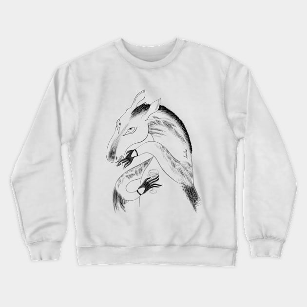 Ganster horse with wine.  Anthropomorphic horse bandit Crewneck Sweatshirt by annaonik